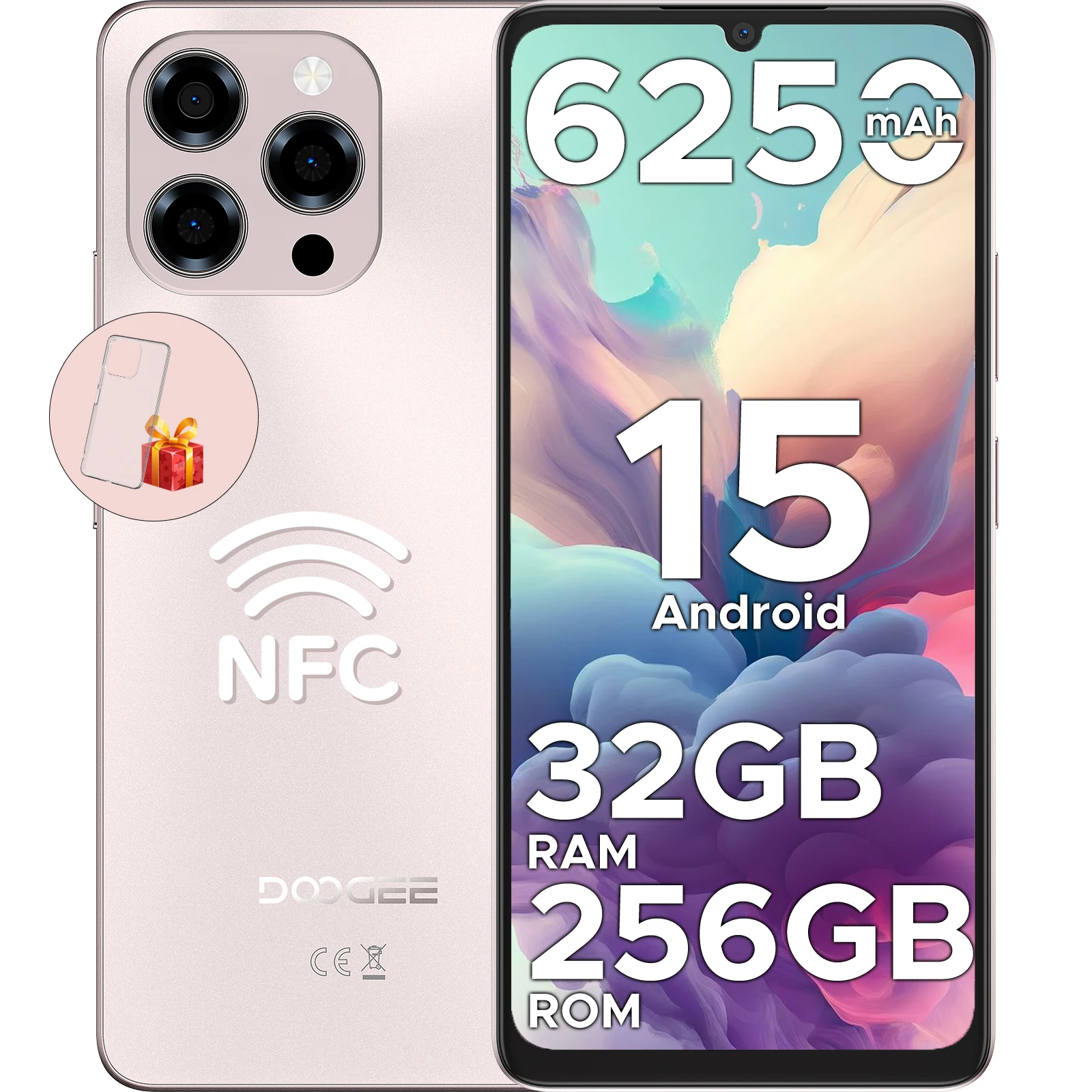 DOOGEE Note58 Pro Smartphone 32GB 256GB 6.75" HD+ 90Hz 6250mAh Grote Batterij 16MP Camera Vingerafdruk Android16 NFC Mobiele Telefoon