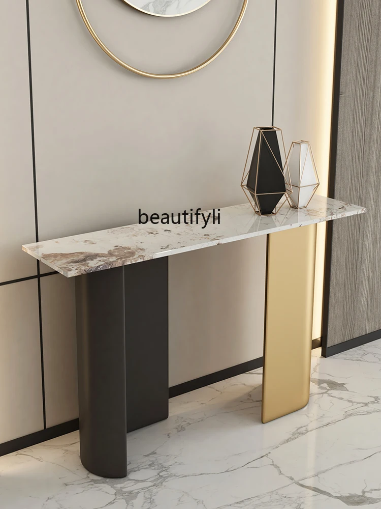 LBX Home Console Stone Plate Affordable Luxury Style Wall Minimalistic Semicircle Table a Long Narrow Table