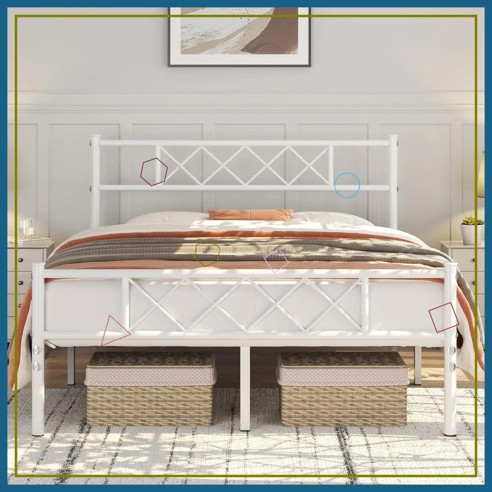 

Металлический каркас кровати размера «queen-size» с изголовьем, местом для хранения под кроватью, простая сборка, белый