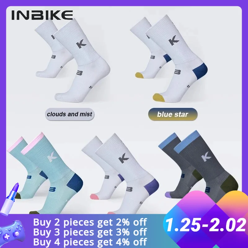 

Inbike 3pcs 5pcs Man Socks Lasting Elasticity Woman Socks Wicks Sweat Absorbs Moisture Non-slip Soccer Socks Cycling Socks