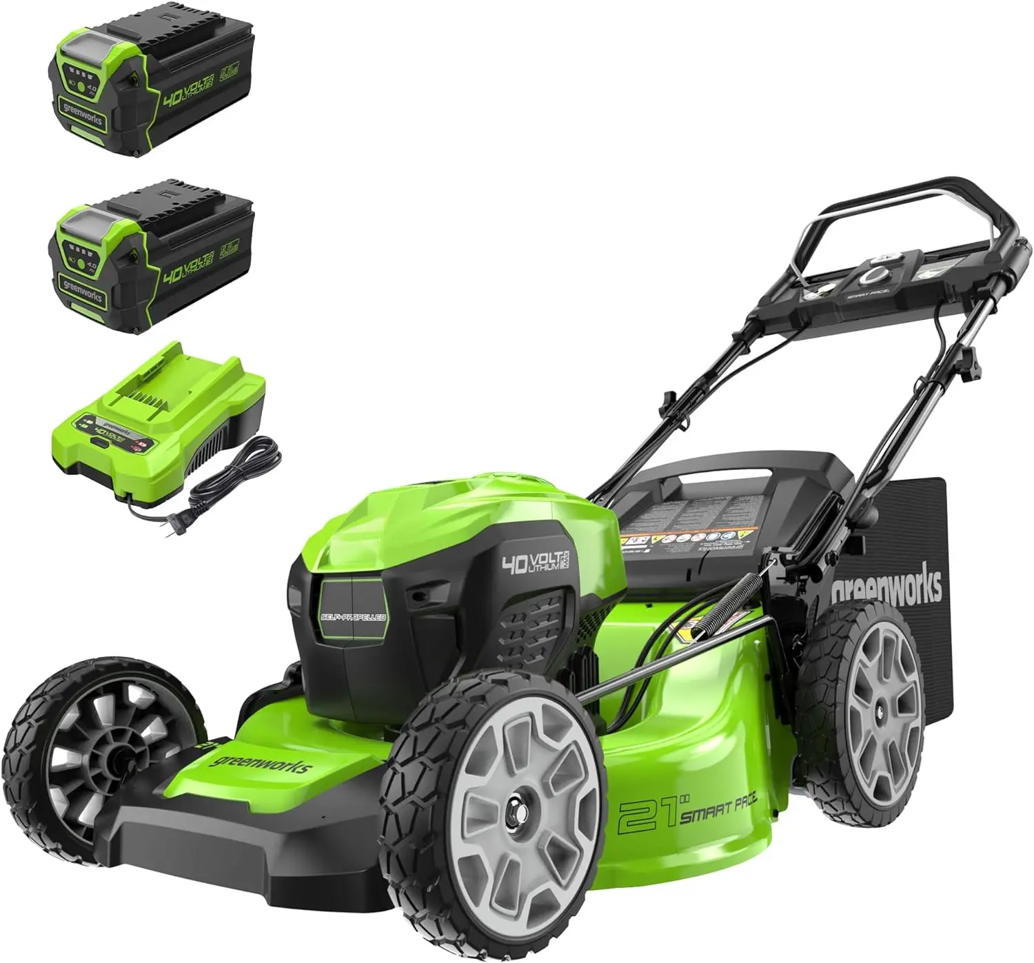 

Greenworks 40V 21" Brushless Cordless (Smart Pace / Self-Propelled) Lawn Mower (75+ Compatible Tools), (2) 4.0Ah Batteries and C