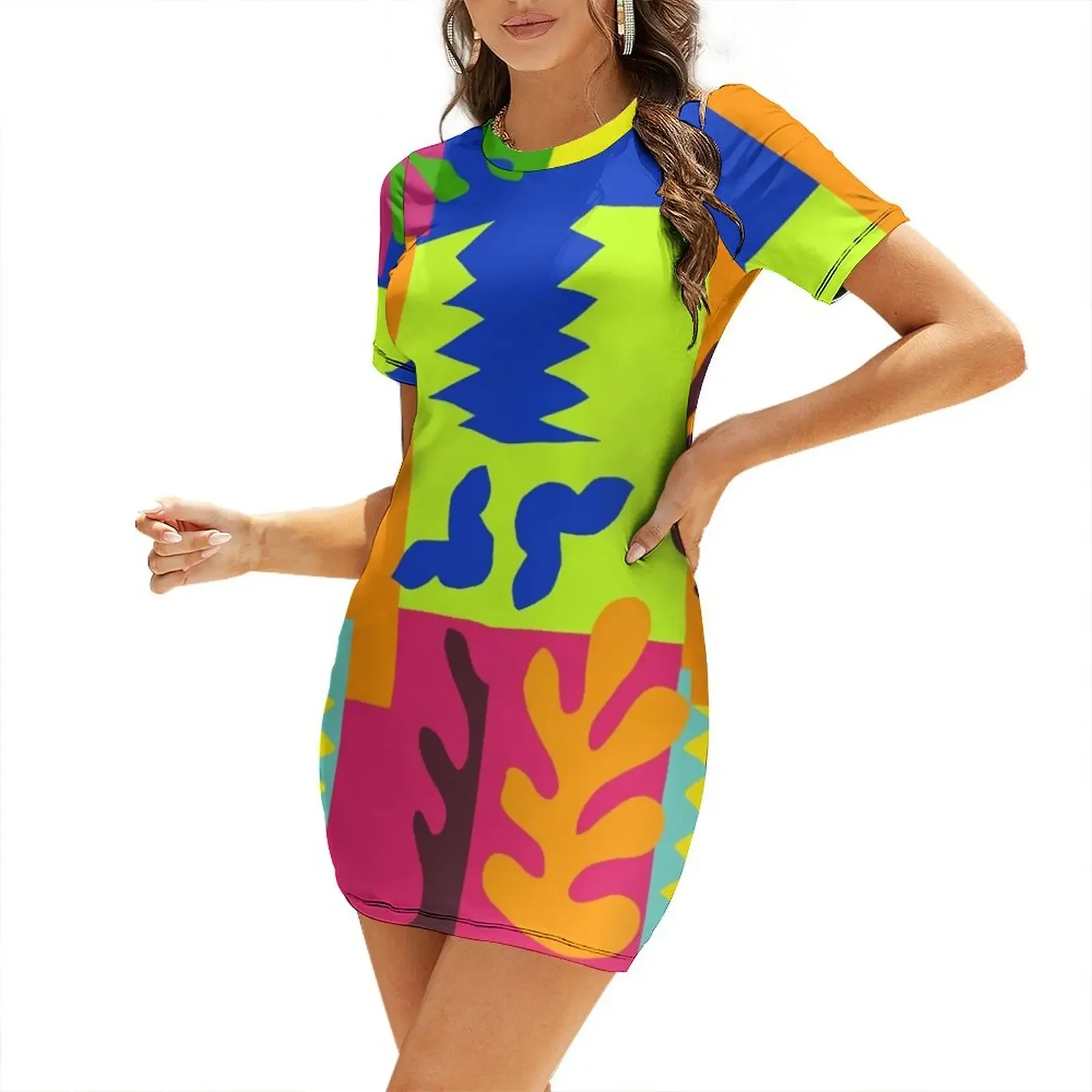

Matisse Inspired Colorful Collage #3 Short-Sleeved Dress evening dresses ladies bandage dress Bridesmaid dress woman