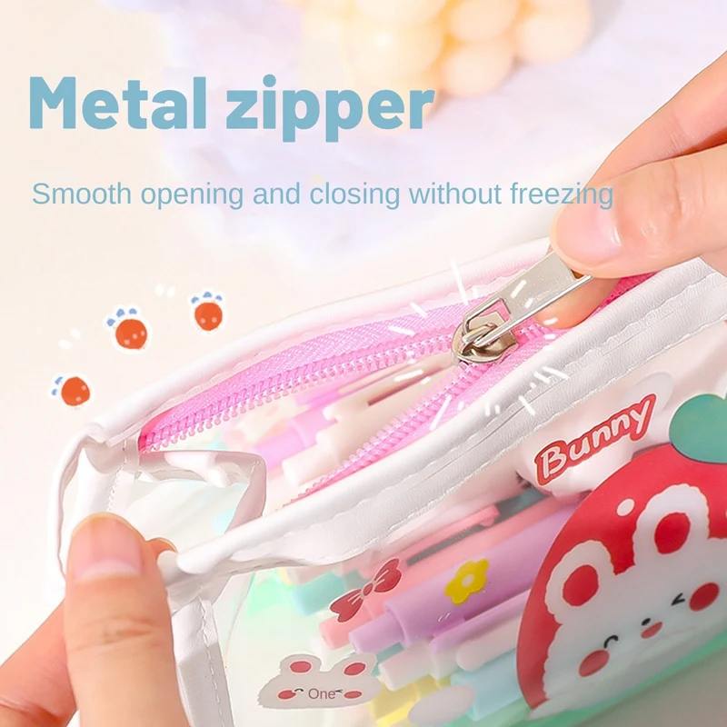 حقيبة مستحضرات التجميل الشفافة الإناث تخزين مقاوم للماء الكرتون المحمولة السفر الحمام سستة المنظم مقلمة