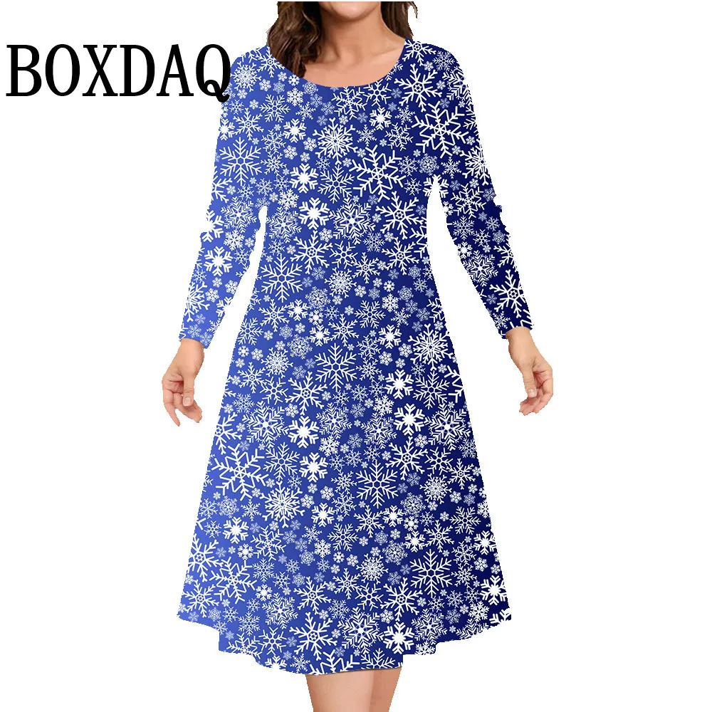 Vestidos femininos de Natal com estampa 3D, manga comprida, festa temática, vestido A, inverno, casual, solto, plus size, 9XL