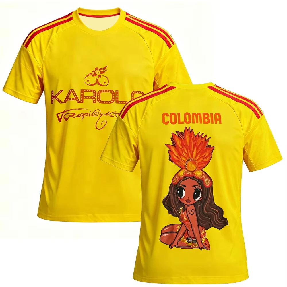 Karol G Colombia Graffiti Soccer Jersey Men Women Tropic Gusto Cartoon Print Short Sleeve Breathable Football Fan Shirt  Top
