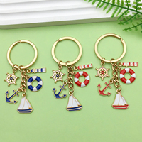 1pc Enamel Nautical Theme Keychain, Alloy Sail, Lighthouse, Anchor, Lifebuoy Design Key Ring, For Car Keys, Backpacks, Wallets