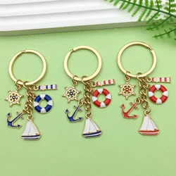 1pc Enamel Nautical Theme Keychain, Alloy Sail, Lighthouse, Anchor, Lifebuoy Design Key Ring, For Car Keys, Backpacks, Wallets