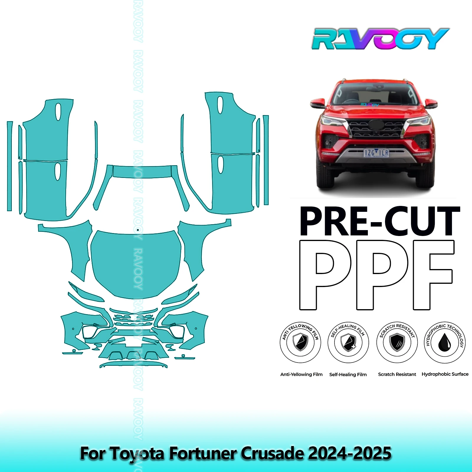 

8.5Mil Precut Paint Protection Film PPF Clear Bra Front Kit+Doors For Toyota Fortuner Crusade 2024-2025
