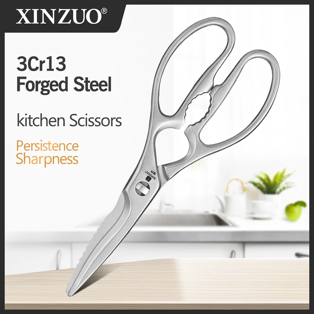XINZUO One Piece 3Cr13 Stainless Forged Steel Kitchen Scissors Tool Upgraded Poultry Shears Cutter Turkey Meat Fish Vegetables