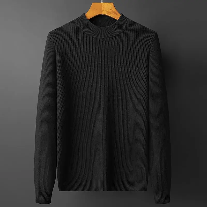 2023 Men's Autumn and Winter Pullover with a Half High Collar New Sweater Knitted Loose Fitting Solid Color Long Sleeved Tops