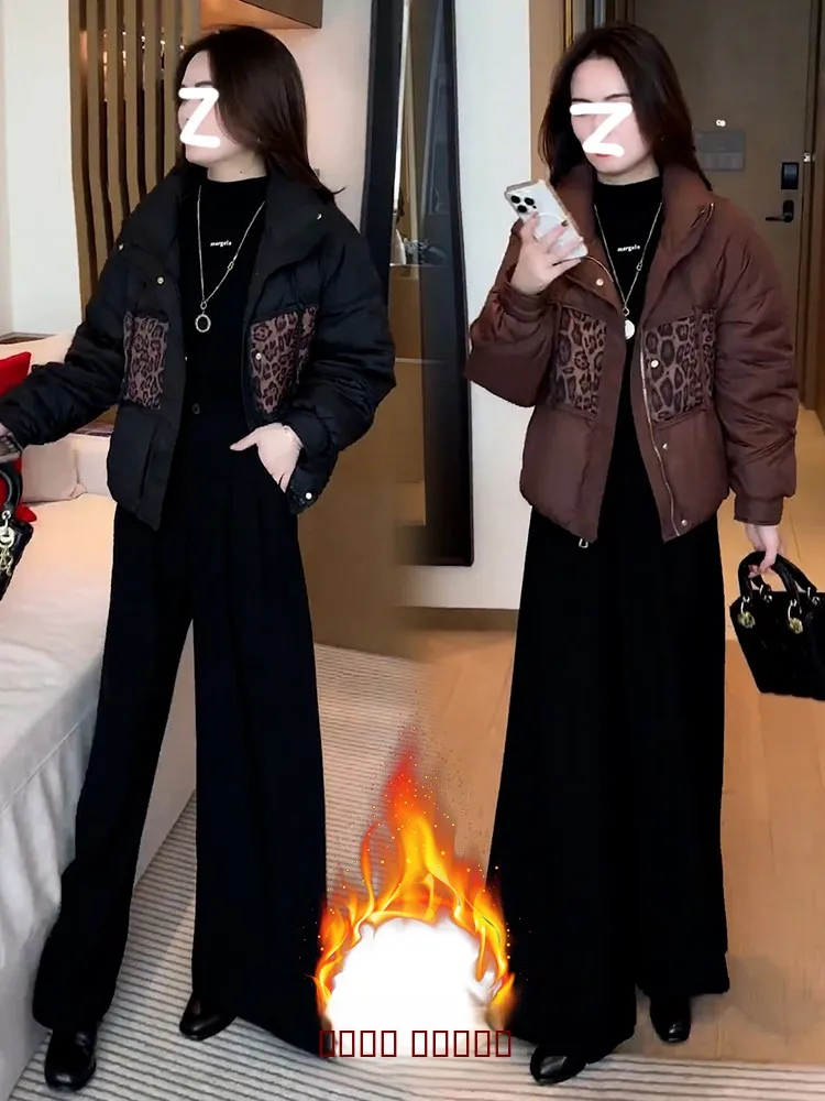 

Модная женская зимняя куртка из хлопка с леопардовым принтом в стиле пэчворк, новая свободная теплая короткая верхняя одежда