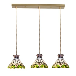 Europe France Style LED Pendant Light Fixture Tiffany Color Copper Glass Lampshade Vintage Edison Bulb Hanging Lamp Home Indoor