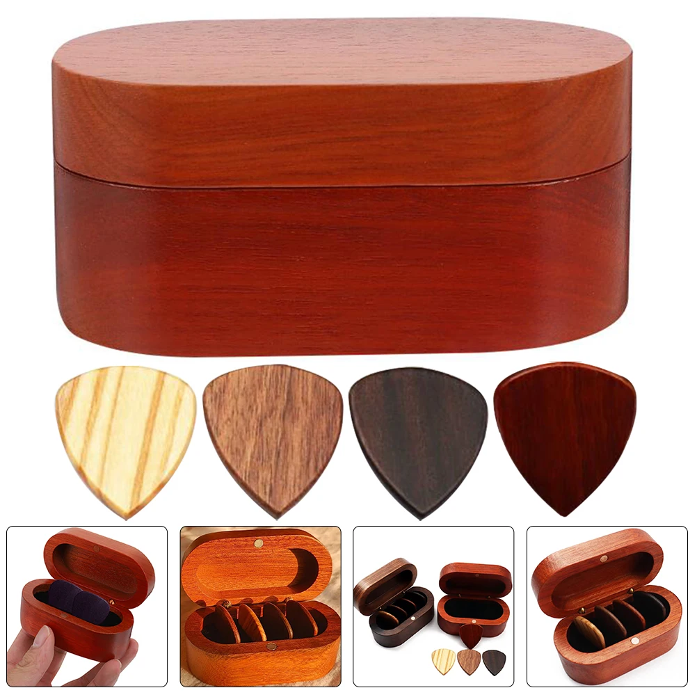 

1 set 1 Set Guitar Wooden Pick Case Storage Box For Picks Capo Accessories Durable Solid Wood Organizer Holder Portable Guitar