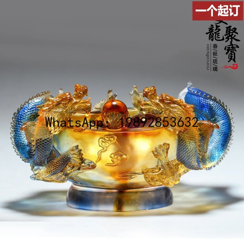 Spring and autumn glazed double dragon cornucopia ancient method lost wax firing ornaments crafts