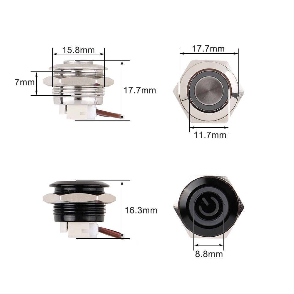 1 pc 16mm Ultra Short Metal Push Button Switch With Wire Momentary Reset With LED Light Flat/High Head 6V 24V Jog Switch