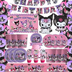 Kawali Kuromi Sanrio tema niños decoración de fiesta de cumpleaños vajilla de fiesta juego completo plato de papel DIY juguete para regalo suministros para fiestas