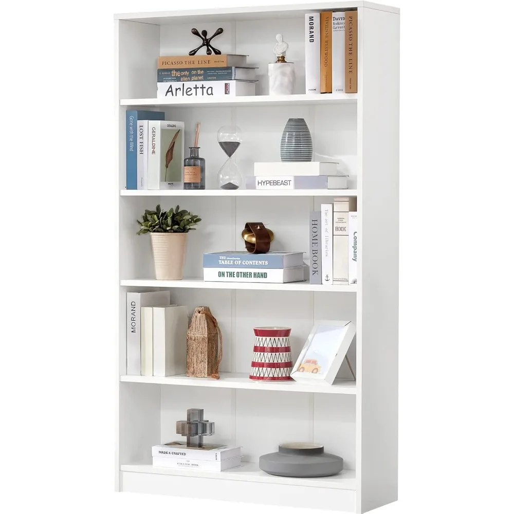 

White Bookshelf for Bedroom 5 Shelf Office Bookcase 60 Inches Tall Modern Wood Bookshelf for Living Room 5 Tier Wide Manga Book