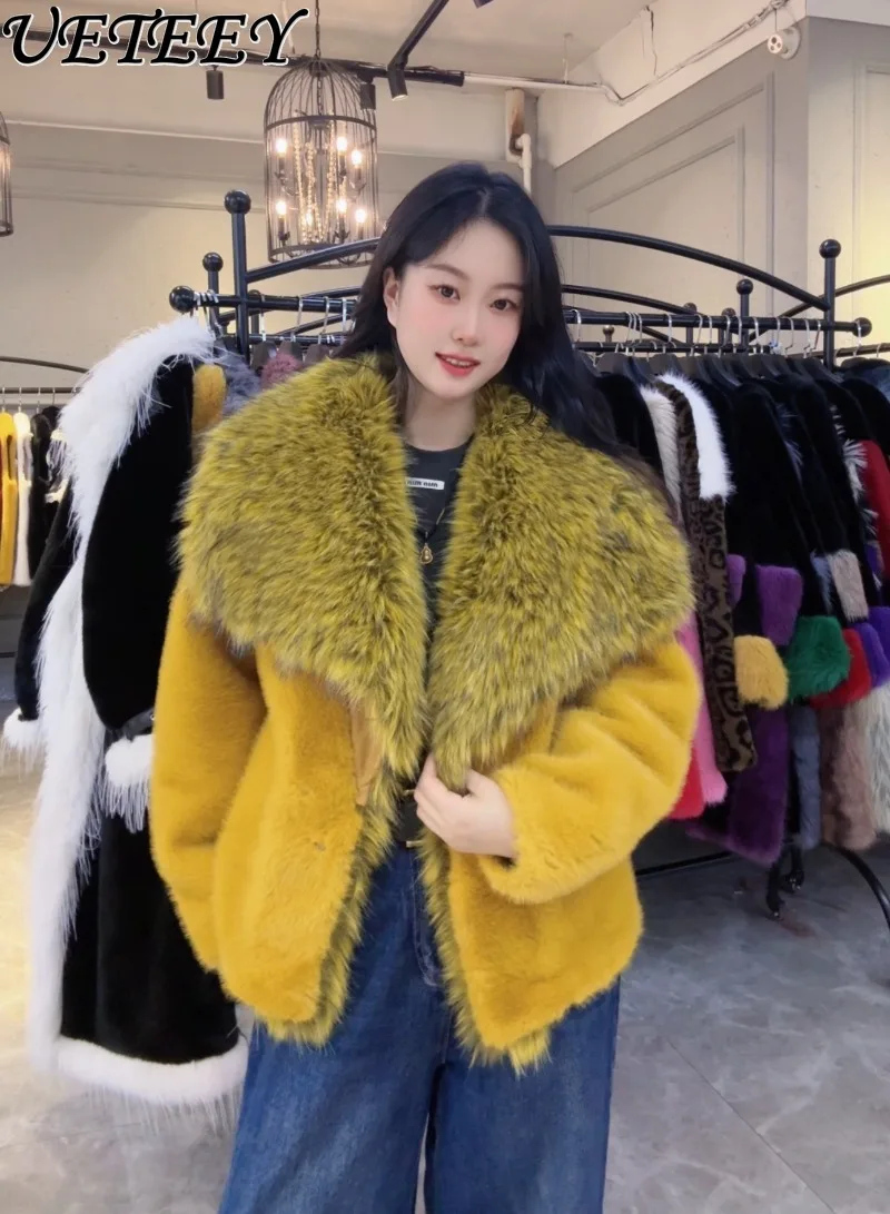Nowa zimowa moda, krótka kurtka z imitacji futra, europejski futrzany kołnierz z imitacji norek, ciepła, stylowa, wyszczuplająca, ekskluzywna, popularna kurtka damska.