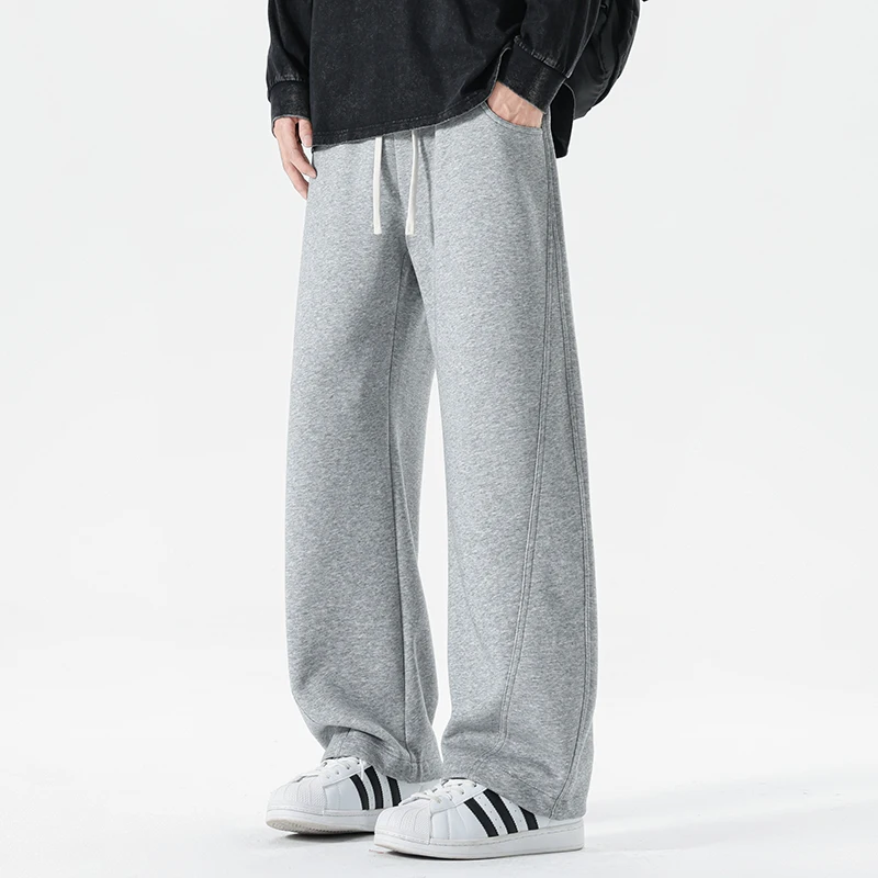 

2026, весенне-осенние новые повседневные мягкие хлопковые вязаные широкие брюки для мужчин, одежда, прямые мужские брюки на шнурке