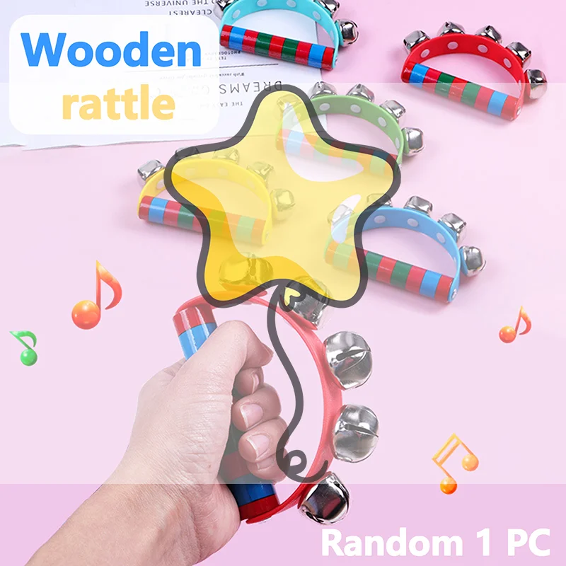 1 قطعة الدعائم الفكرية للأطفال أجراس اليد مع 5 أجراس جلجل مقبض الخشب لعبة آلة موسيقية لفئة الموسيقى