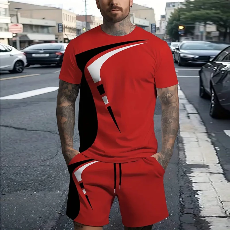 

Plus-size Men's Suit: Summer Short-sleeved Loose Shirt, Quick-drying Shorts, Sportswear, Printed Solid Color Suit