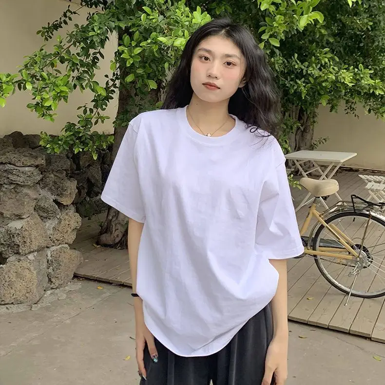 

Women Short Sleeved Loose Solid Color Inner Layer Black Bottom Shirt 100% Pure Cotton Korean Version New Top Clothing