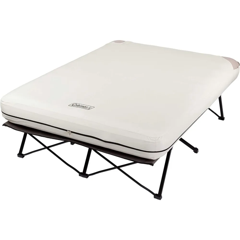 Camping Cot, Air Mattress, & Pump Combo, Folding Camp Cot & Air Bed with Side Table & Battery-Operated Pump