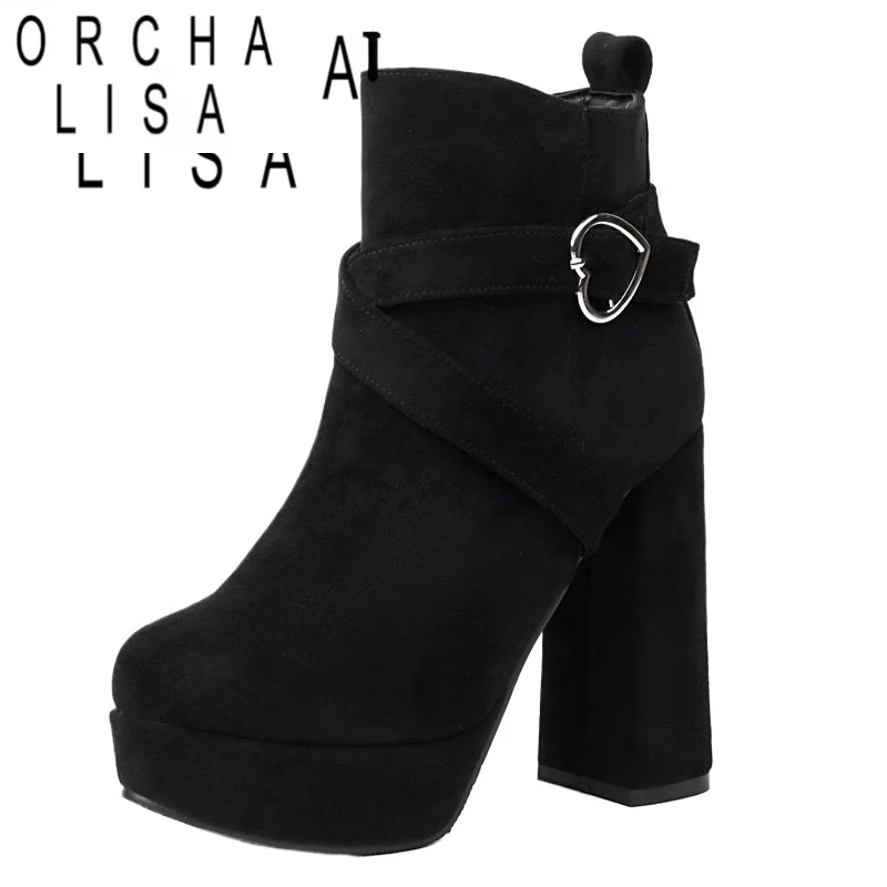 

ORCHA LISA/Женские ботильоны из флока, замшевые туфли на высоком каблуке с круглым носком, обувь на платформе 12 см, размер 43 44