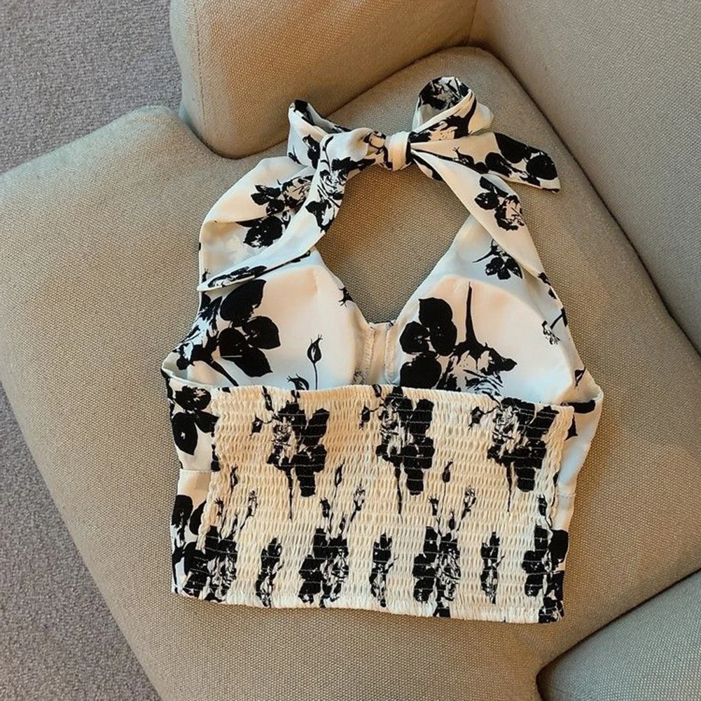 Halter Neck Top Retro Crop Top Party Wear Adaptable For All Seasons Casual Style Daily Wear Microelasticity Fabric