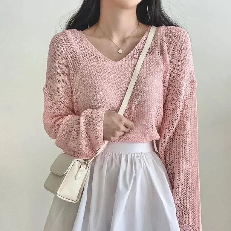 Herbst Neue frauen Hohl Rundhals Langarm Pullover Mode Einfarbig Lose Strickwaren frauen Top