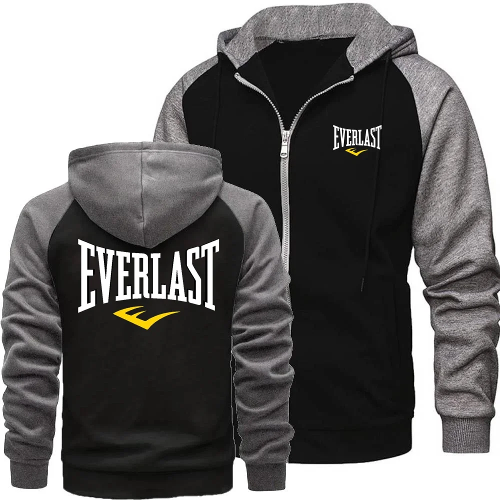 Moletom masculino confortável everlast jaqueta masculina topos contraste raglan manga casaco com capuz masculino zíper hoodies sportwear