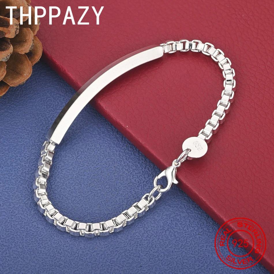 

THPPAZY 925 Sterling Silver Bracelet 4mm Side Box Chain For Men Fashion Exquisite Trend Jewelry Birthday Gift Wedding Party
