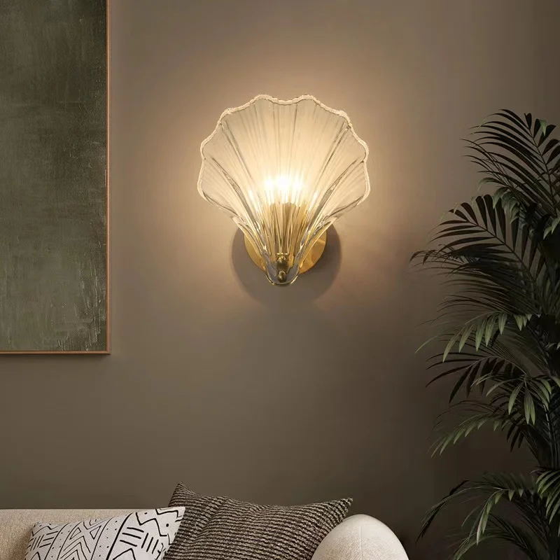 Modern Crystal Wall Light Interior Conch Decor Aisle Light Golden Bedside Lamp Stair Wall Light For Dining Room Kitchen Parlor