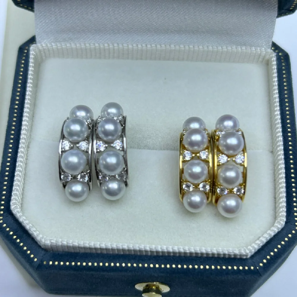 

Новые серьги в светском стиле AAAA5-6 мм, серьги из натурального японского круглого белого жемчуга с несколькими бусинами 925s