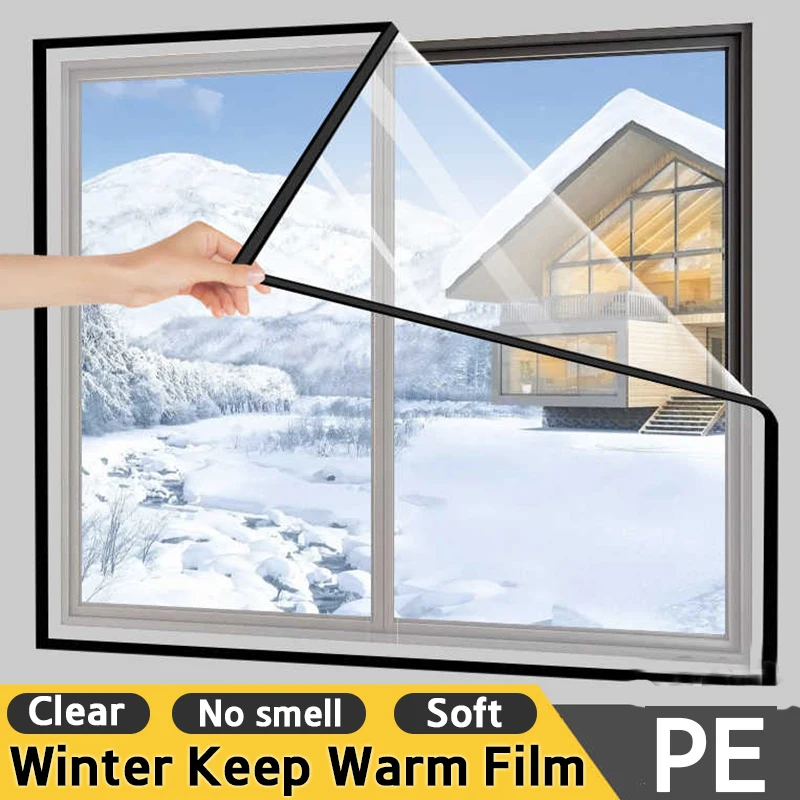 DIY Winter Window Keep Warm Film Self-Adhesive Windproof Curtain Clearly Rainproof Cloth Detachable Windows See Through Screen