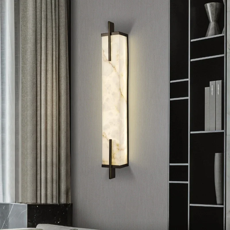 

Nordic Lamps Rectangular Copper Marble LED Chandeliers Black Living Room Japanese Style Wabi Sabi Style Bedroom Home Decor Lamps