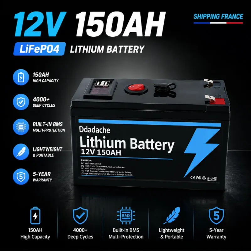 EU Stock 12V 150Ah LiFePO4 USB Solar Battery For Marine Camping Off Grid Fish Finder