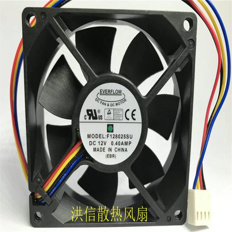 Original EVERFLOW 8025 F128025SU DC12V 0.40AMP  4-wire temperature-controlled cooling fan