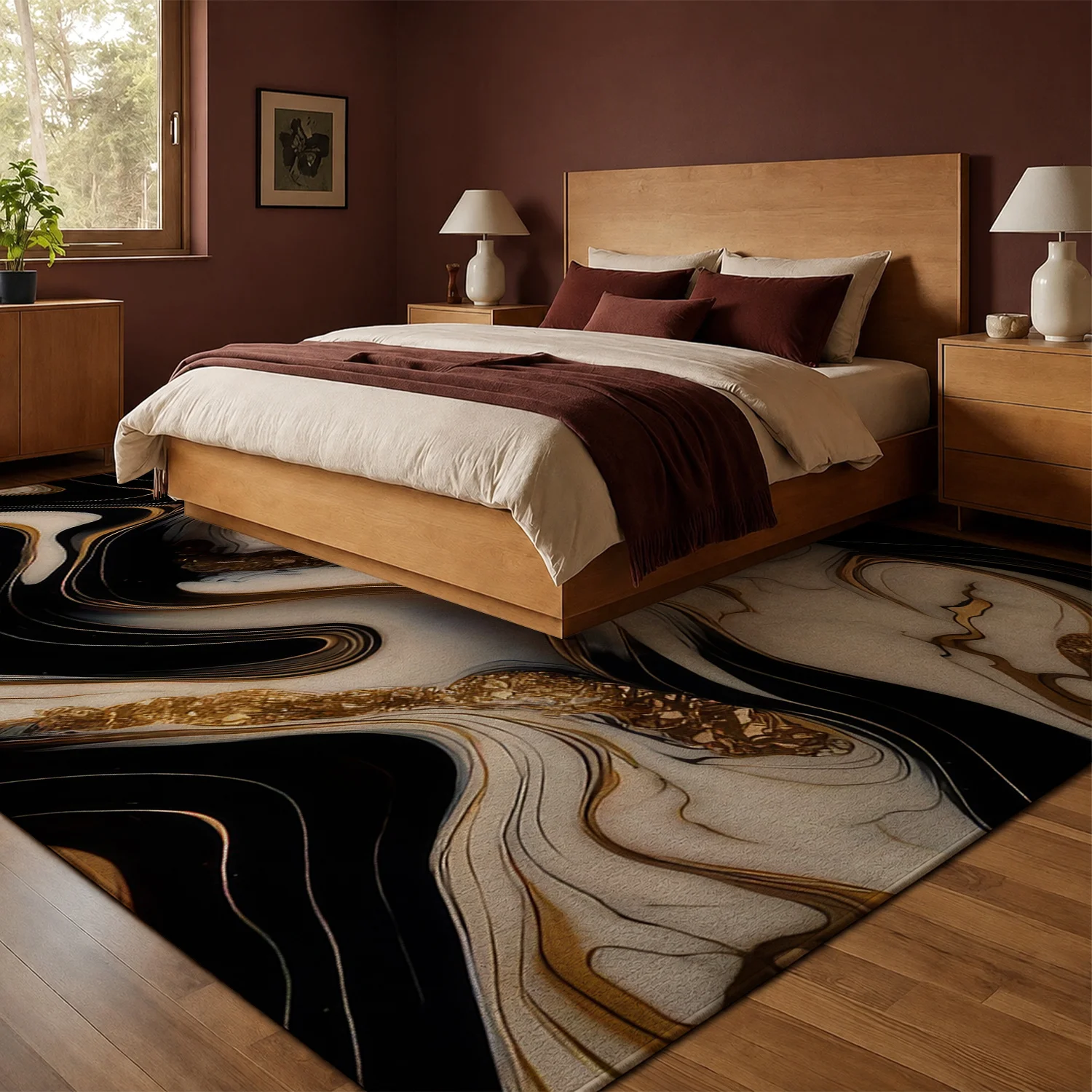 Large Indoor Area Rug, Soft Velvet Low Pile with Non-Slip Dotted Backing, Machine Washable Abstract Black White Gold Marble Swirl Rug, Modern Decor for Living Room, Bedroom, Entryway
