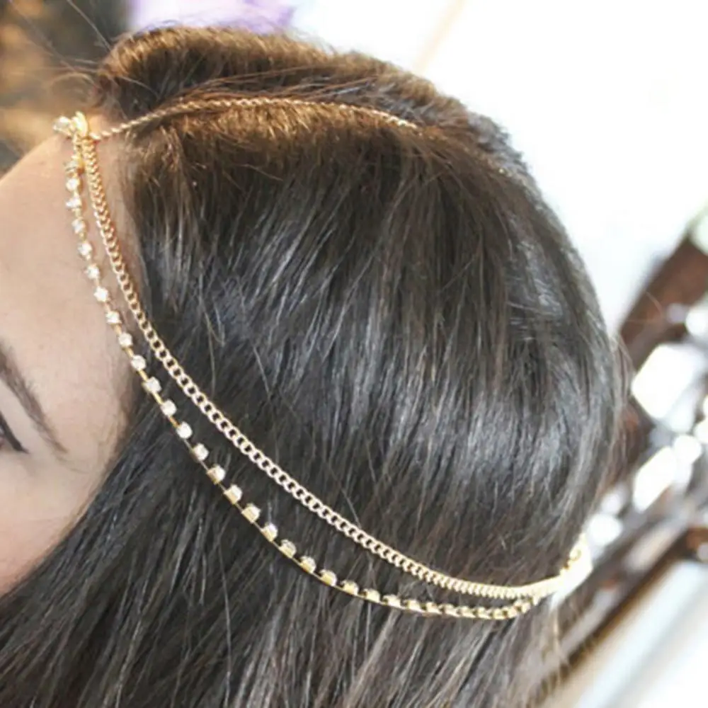 Rhinestone Chains Crystal Bridal Headwear Lady Bohemian Fashion Rhinestone Layered Head Chain Headpiece Hair Band Jewelry