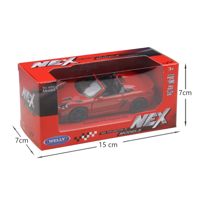 

New WELLY 1/36 Porsche 718 Spyder RS Simulation Alloy Regenerative Car Model DIY Scene With Holiday Painting Gift Toy Figurine