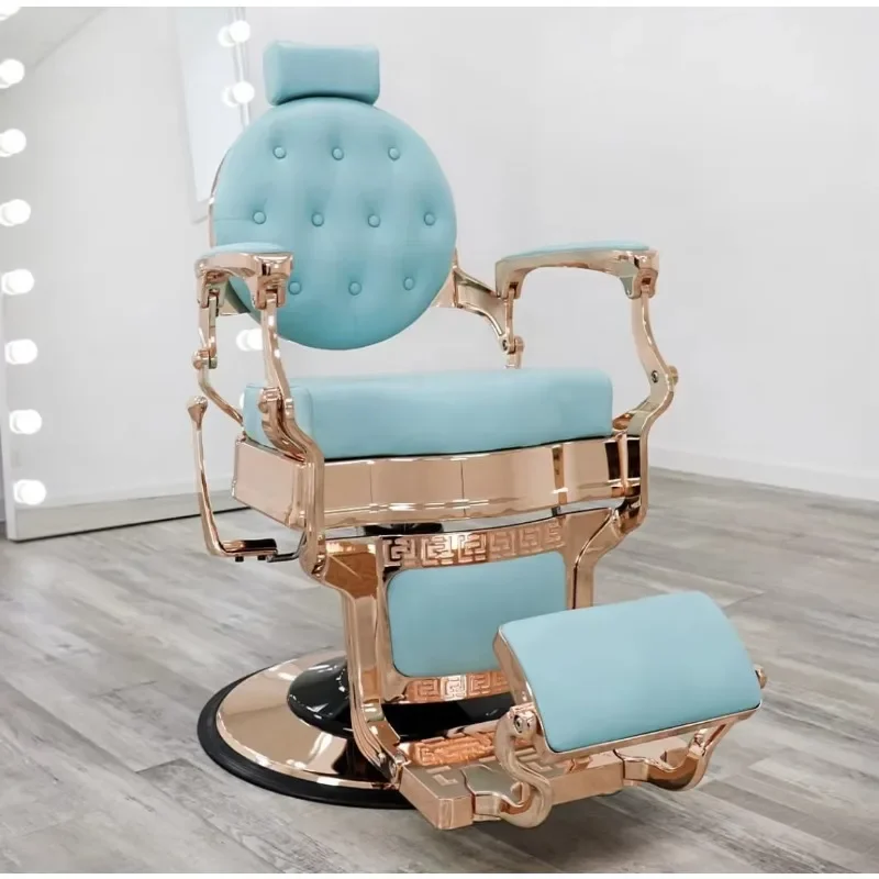 

Lily Blue Rose Gold Antique Barber Chair Wholesale Hair Salon Beauty Furniture;Luxury Salon Chairs