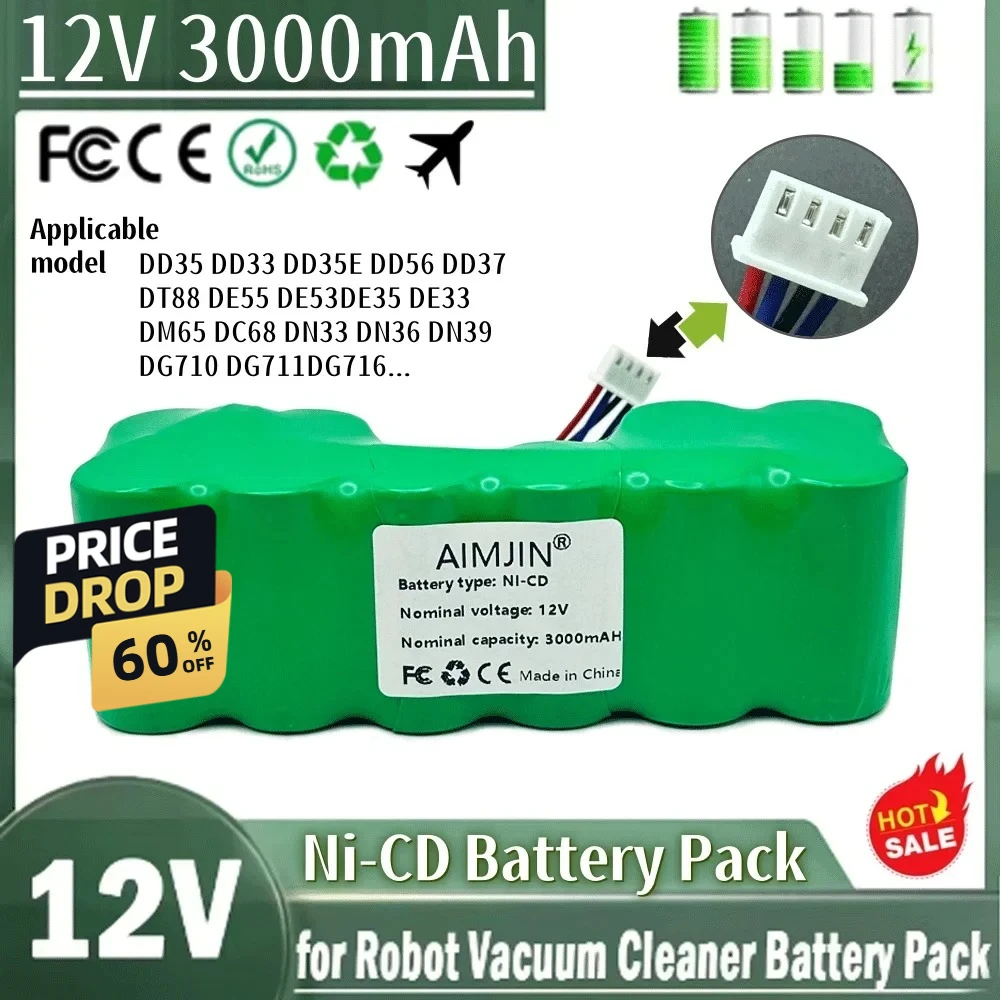 

12V 3000mAh Strong power Battery for Ecovacs Deebot DE33 DE35 DE55 DE5G DD35 DM87 DM88 DG716 Robot Vacuum Cleaner Batttery Pack