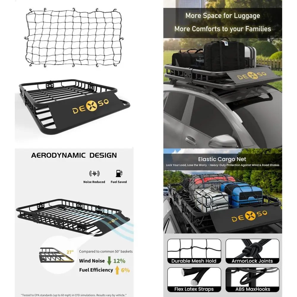

Universal Roof Rack Basket 46x36 with Cargo Net, 200lbs Capacity Rooftop Luggage Carrier, Heavy Duty Storage for Travel