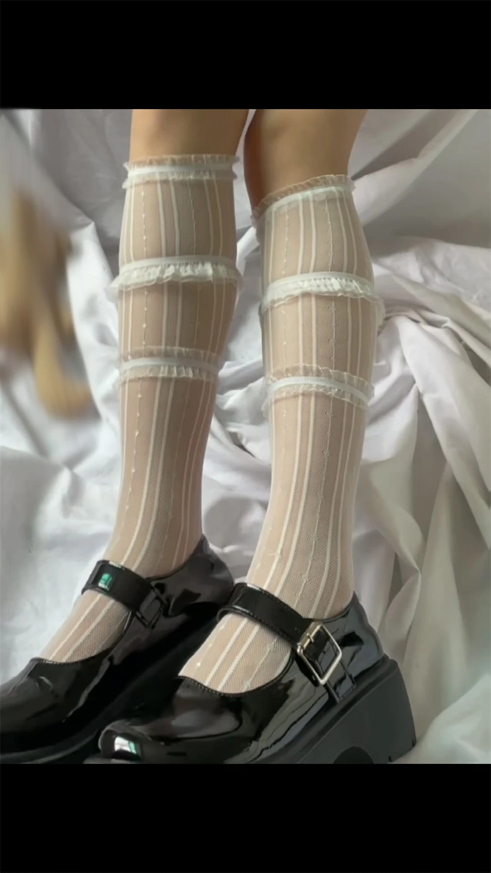 Girls' Japanese Lolita Y2K Lace Calf Socks White Polka Dot Mesh Striped Mid-tube Stockings Female JK Uniform Cosplay Accessories