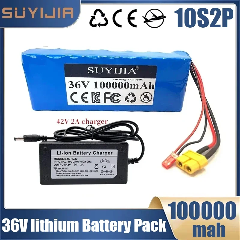 36v 10S2P original electric scooter battery 36V 100000mAh large capacity 500W high power lithium battery + 42V 2A charger