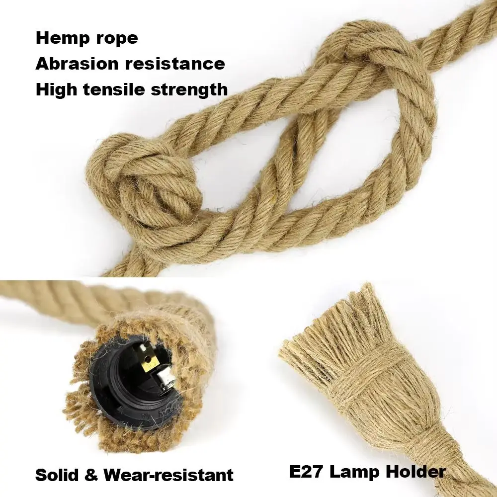 ديكور الإضاءة الإبداعية حبل مصباح خمر دائم حبل القنب قلادة مصباح حبل القنب المواد الحد الأدنى مصباح معلق البلد #5