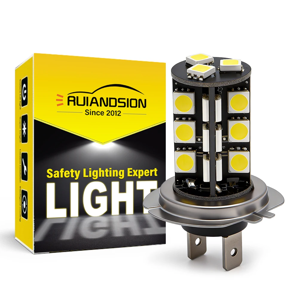 

Светодиодные лампы H7 для противотуманных фар, 12В, без мерцания, 6000K, белый свет, 540 лм, суперяркие, 360° ° Светодиодная фара-балка с ДХО, замена, 1 шт.