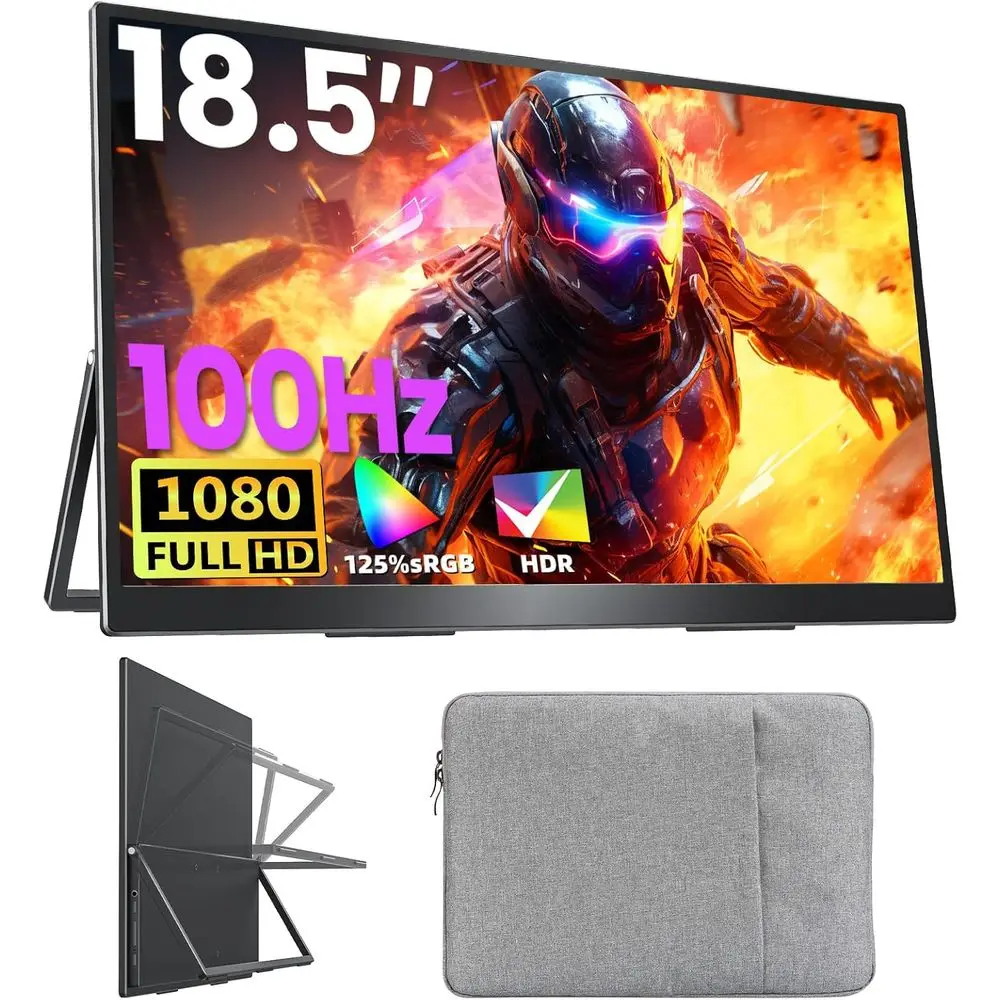 18.5 HD 125% sRGB 100Hz IPS Portable Monitor with Kickstand & Speakers, Compatible with Laptop, PC, PS5, VESA Mount