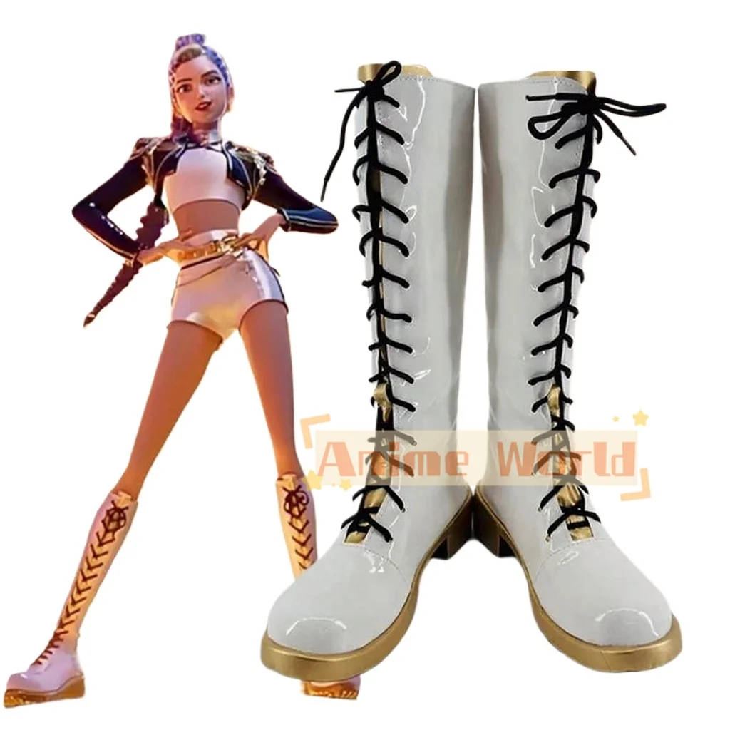 

Anime KPop Demon Hunters Rumi Zoey Mira Cosplay Costume Shoes White Handmade Faux Leather Boots High Quality Boots